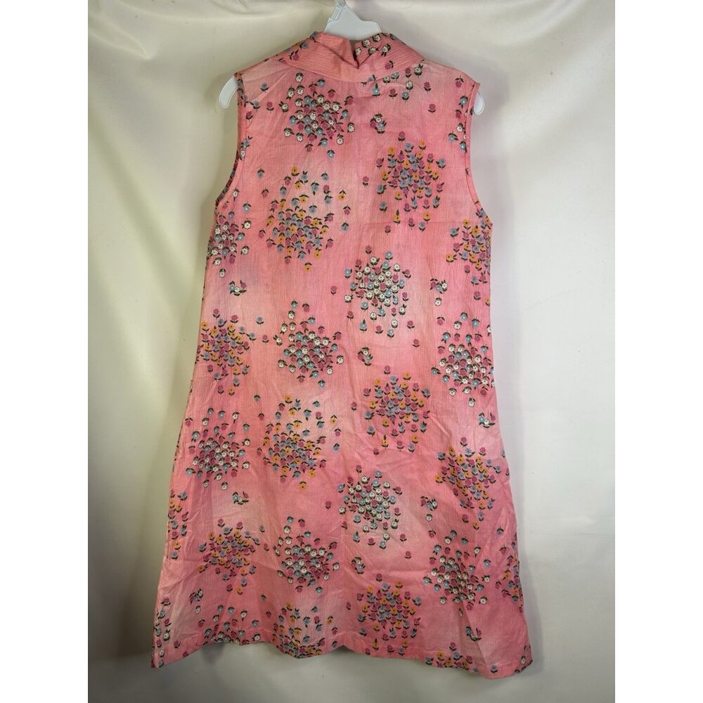 Deadstock Vintage 60s Garden Floral Dagger Collar Zip House Dress - Picture 7 of 8